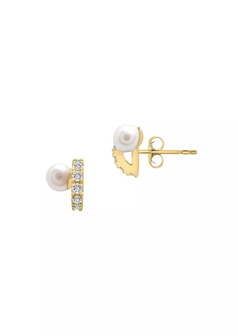 Paige Oyster Half Circle 14K Yellow Gold, Freshwater Pearl & 0.40 TCW Diamond Stud Earrings