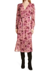 PAIGE Aloe Long Sleeve Midi Wrap Dress in Muted Mauve Multi at Nordstrom