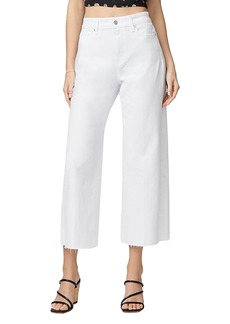 Paige Anessa Raw Hem High Rise Cropped Wide Leg Jeans in Crisp White