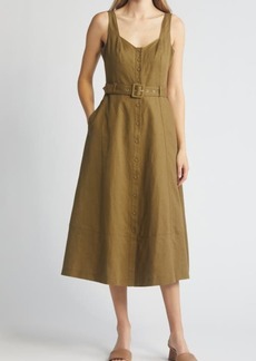 PAIGE Arienne Sleeveless Belted Linen & Cotton Midi Dress