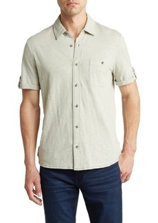 PAIGE Brayden Short Sleeve Cotton Jersey Button-Up Shirt