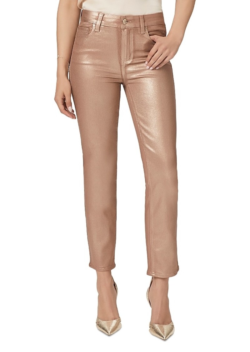 Paige Cindy High Rise Coated Straight Leg Jeans in Pink Champagne