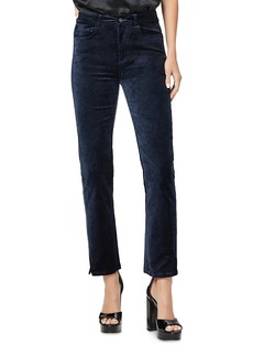 Paige Cindy High Rise Twisted Seam Velveteen Cropped Straight Jeans in Deep Navy