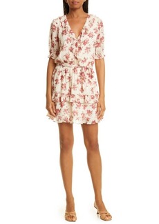 PAIGE Evonna Floral Silk Faux Wrap Dress in Nude Cream/Cherry Red at Nordstrom