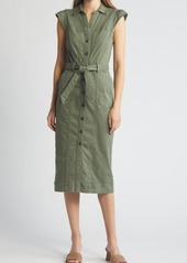 PAIGE Jaxsyn Cap Sleeve Stretch Twill Midi Shirtdress