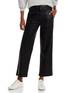 Paige Nellie High Rise Cropped Wide Leg Jeans in Black Lux Coated