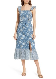 PAIGE Poppy Mix Floral Cotton Midi Dress in Navy Multi Mix at Nordstrom