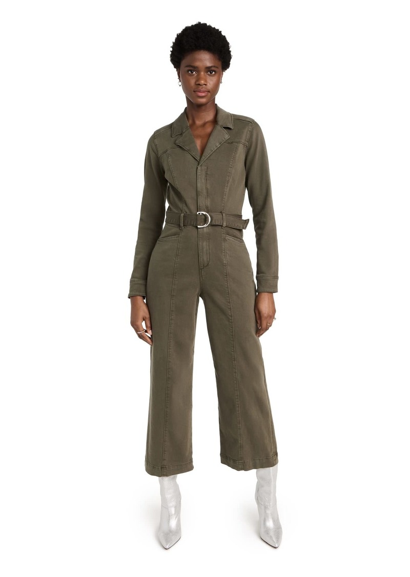 PAIGE Women's Longsleeve anessa jumpsuit w/self tie cropped wide leg in vintage brushed olive 1
