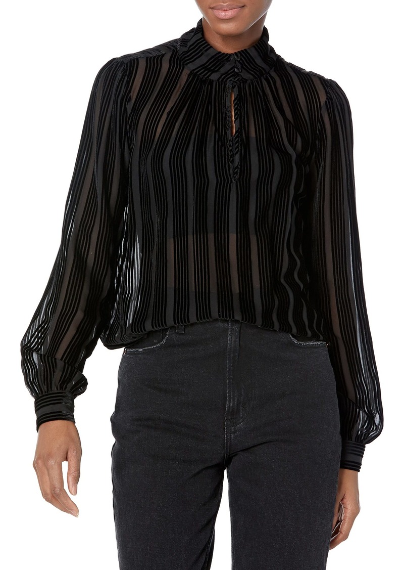 PAIGE Women's Bryla top long sleeve striped burnout mock neck in black S