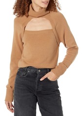 PAIGE Women's Cherise sweater turtle neck cropped cutout design in toffee bronze L