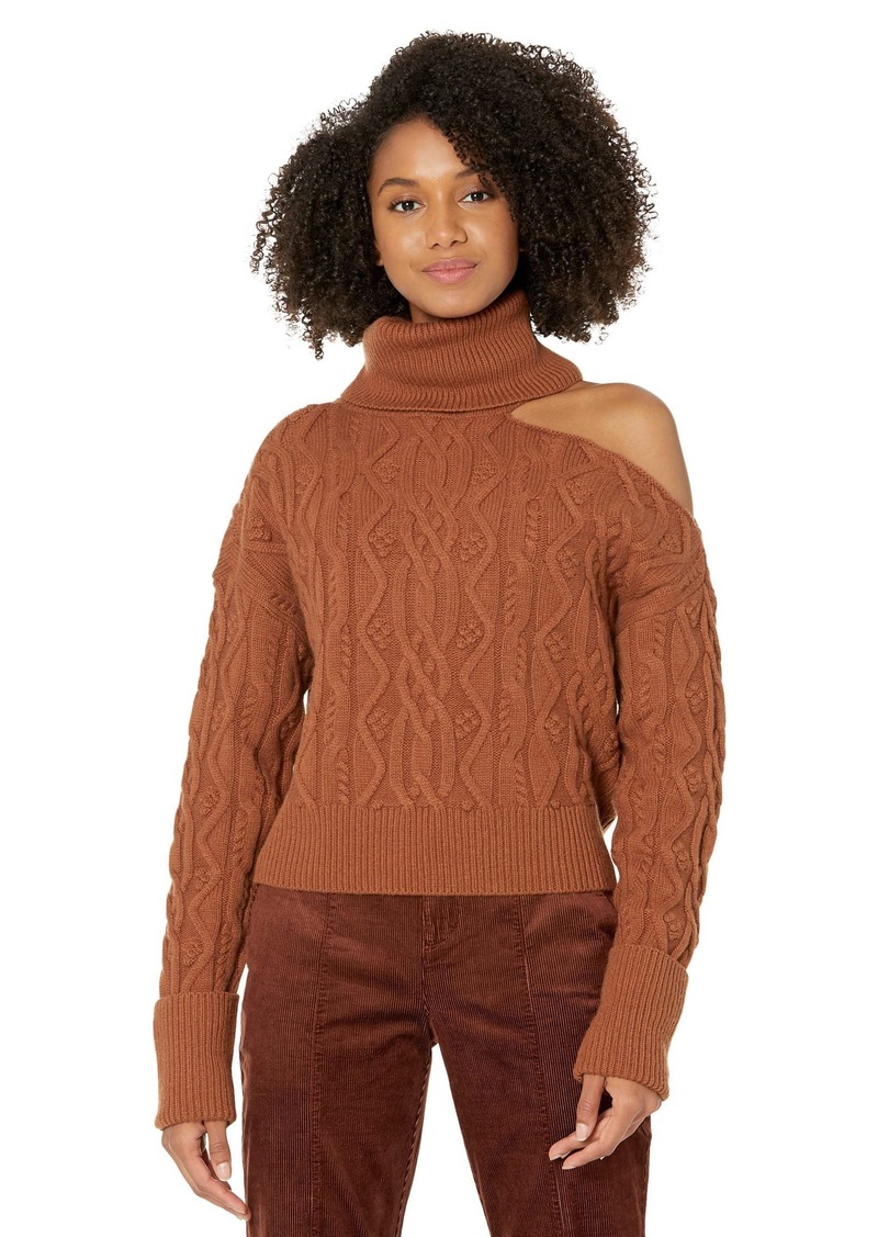 PAIGE womens Cropped Cable Knit Turtle Neck Shoulder Baring in  Sweater   US