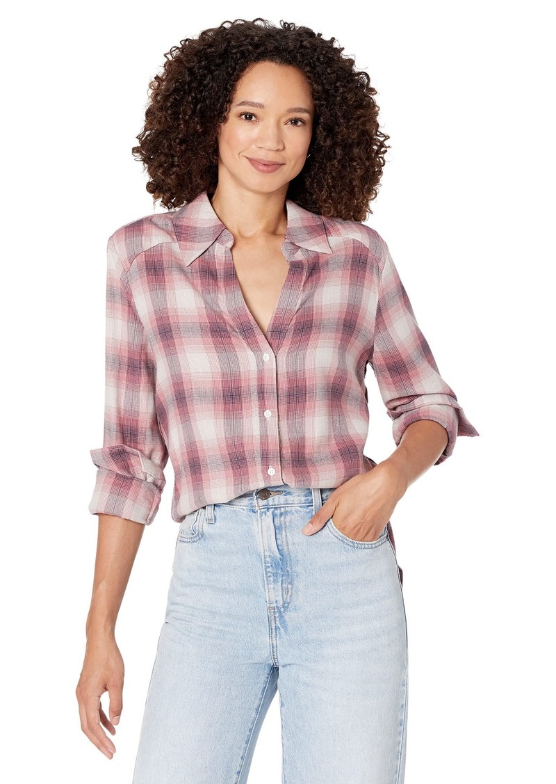 PAIGE Women's Davlyn Shirt Cozy Plaid Classic Button Down Slightly Oversized in  L