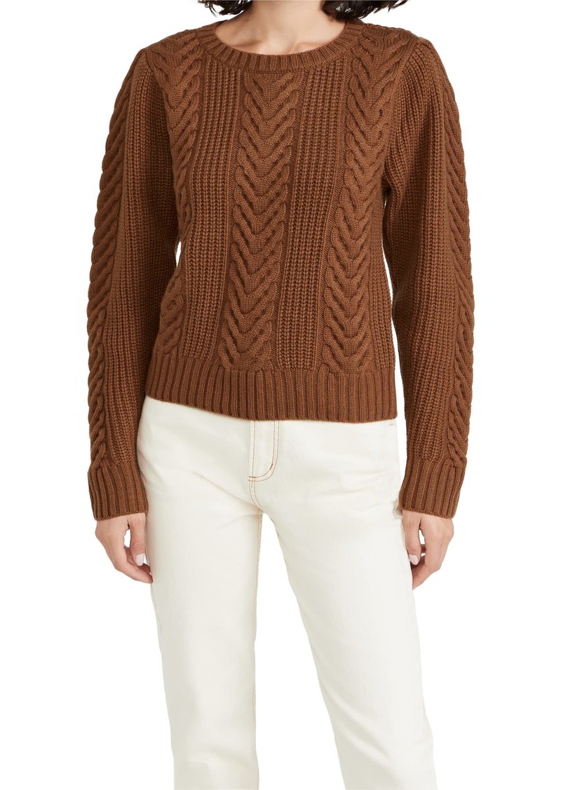 PAIGE womens Elizabeth Crew Neck Cable Knit Slightly Cropped Sweater   US