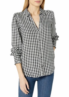 Paige Women's ENID Shirt with Ruffle Cuff Black/White-Mini Gingham