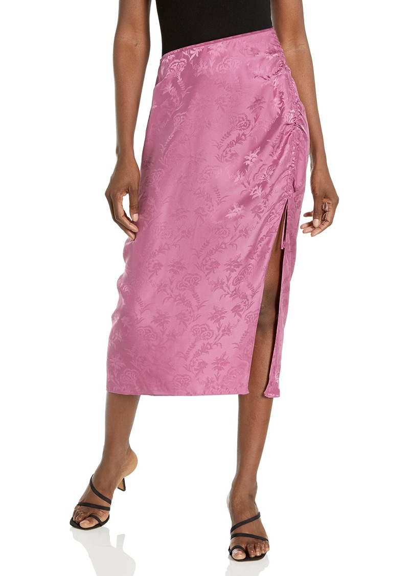 PAIGE Women's Jenette Ruched tie Detail Tonal Damask Floral midi Skirt Plum Dusty pulm S