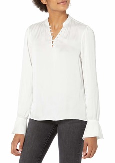 PAIGE Women's Lizzy Long Sleeve V Neck Flared Cuff Blouse  L
