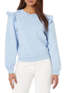 PAIGE Women's Lorelai Sweatshirt Cropped Ruffle Detail Acid Blue wash in  XL
