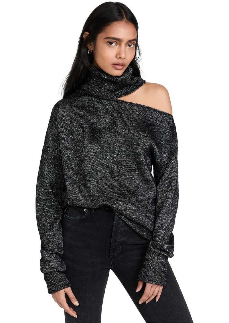 PAIGE Women's Metallic Raundi Sweater Black with Silver XL