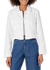 PAIGE Women's Pacey Cropped Denim Jacket Boxy fit Utility Pocket Subtle Puff Sleeve in  XS