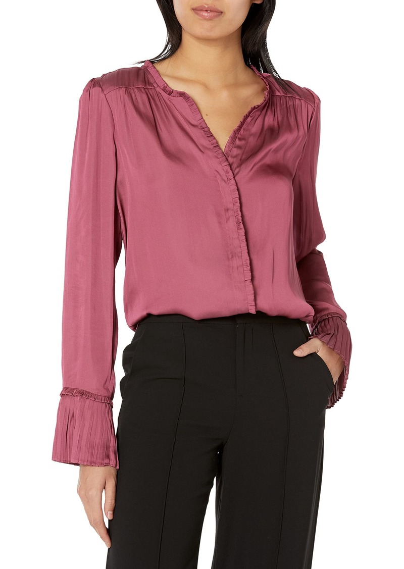 PAIGE Women's Palma blouse long sleeve button down ruffle placket in raspberry mousse M