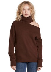 PAIGE Women's RAUNDI Turtleneck Relaxed Wool Blend Sweater DARK BROWN L