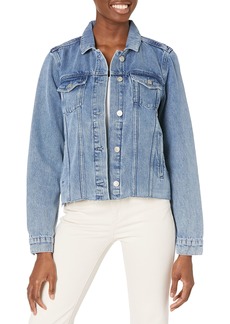 PAIGE Women's Rowan Jacket with raw Hem Softest Light Weight Relaxed fit in peral Blue s