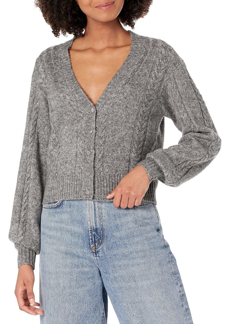 PAIGE Women's Sofie Cardigan Cropped Full Sleeves Cable Knit in Heather Grey/Silver XL
