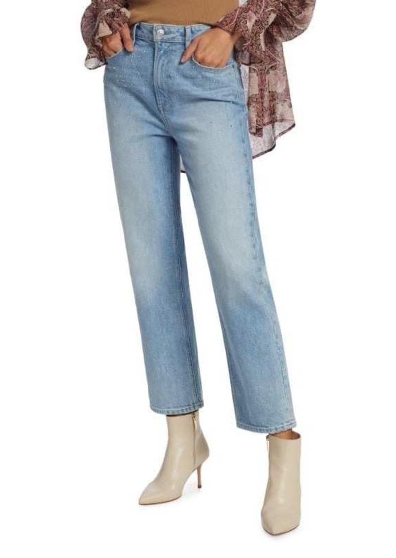 Paige Sarah High-Rise Embellished Straight Ankle Jeans