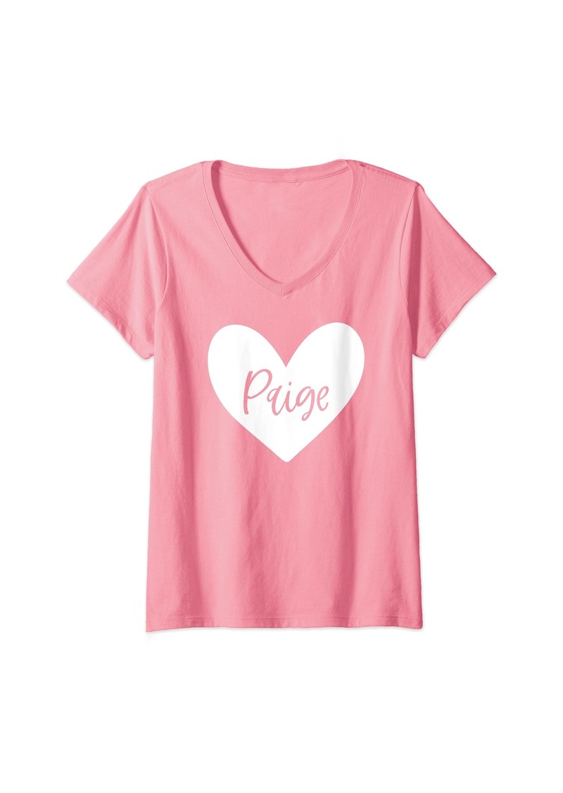 Womens Paige  Name Heart Love Woman Girl Friend Personalized V-Neck T-Shirt