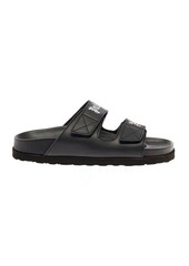 Palm Angels Black Leather Sandals with Palm  Logo Print Angels Woman