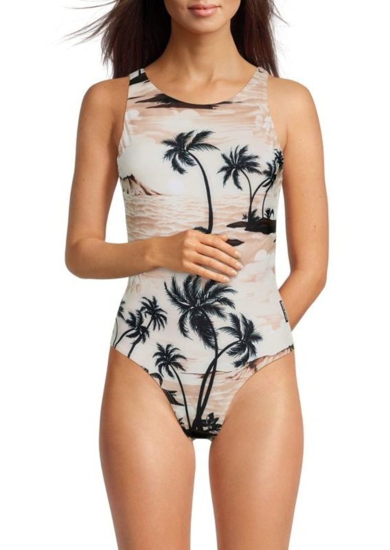 Palm Angels Hawaiian Dream One-Piece Print Swimsuit