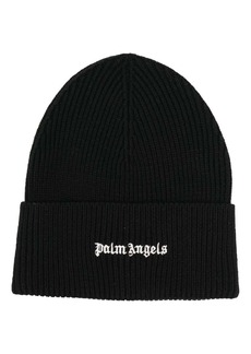 Palm Angels logo-embroidered ribbed-knit beanie