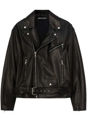 Palm Angels logo-print biker leather jacket