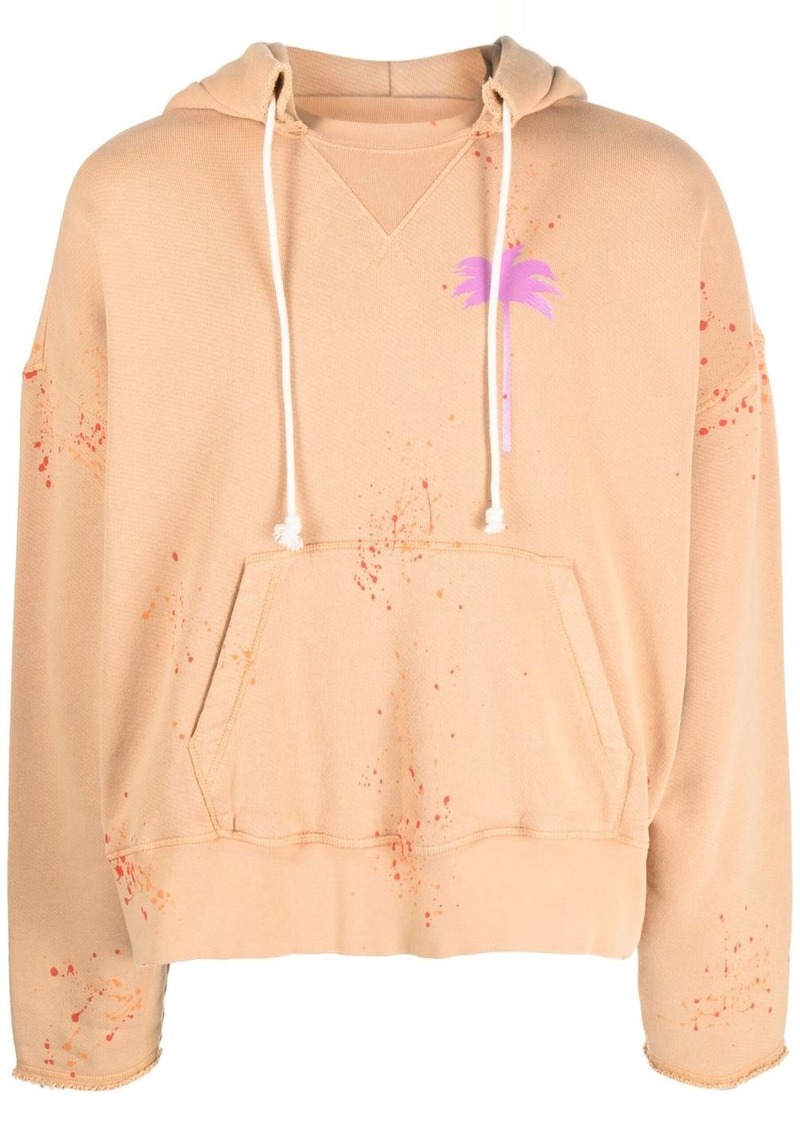 Palm Angels logo-print paint-splatter cotton hoodie