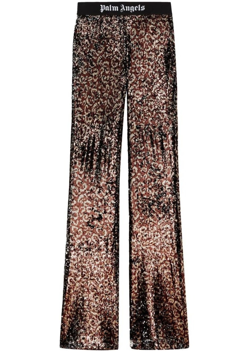 Palm Angels logo-tape sequin flared trousers