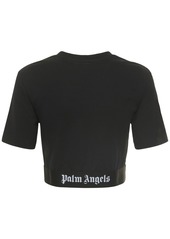 Palm Angels Logo Tape Stretch Cotton Cropped T-shirt