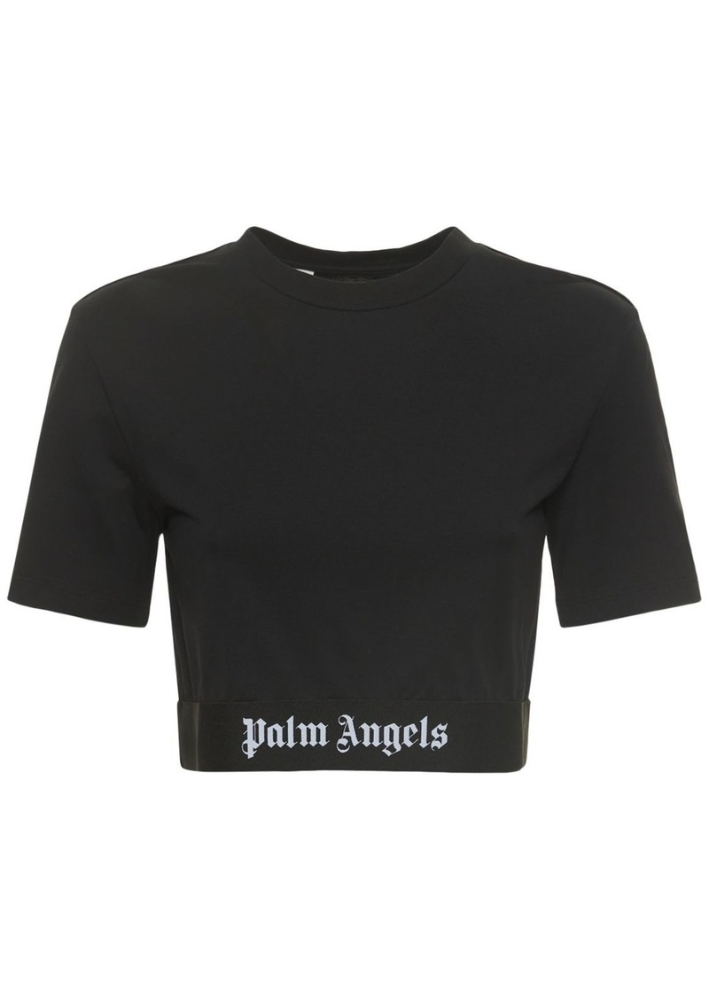Palm Angels Logo Tape Stretch Cotton Cropped T-shirt