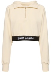 Palm Angels Logo Tape Zipped Cotton Sweatshirt
