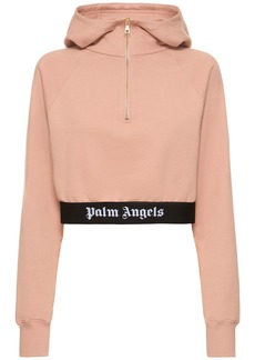 Palm Angels Logo Tape Zipped Cotton Hoodie