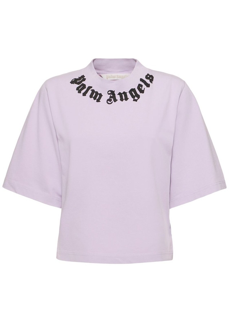 Palm Angels Neck Logo Cropped Cotton T-shirt