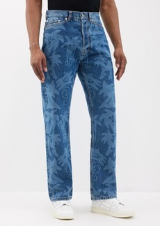 Palm Angels - Palmity-print Denim Jeans - Mens - Blue