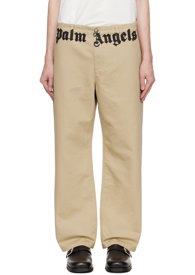 Palm Angels Beige Classic Logo Chino Trousers