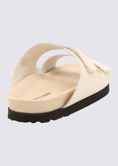 PALM ANGELS BEIGE LEATHER LOGO SANDALS