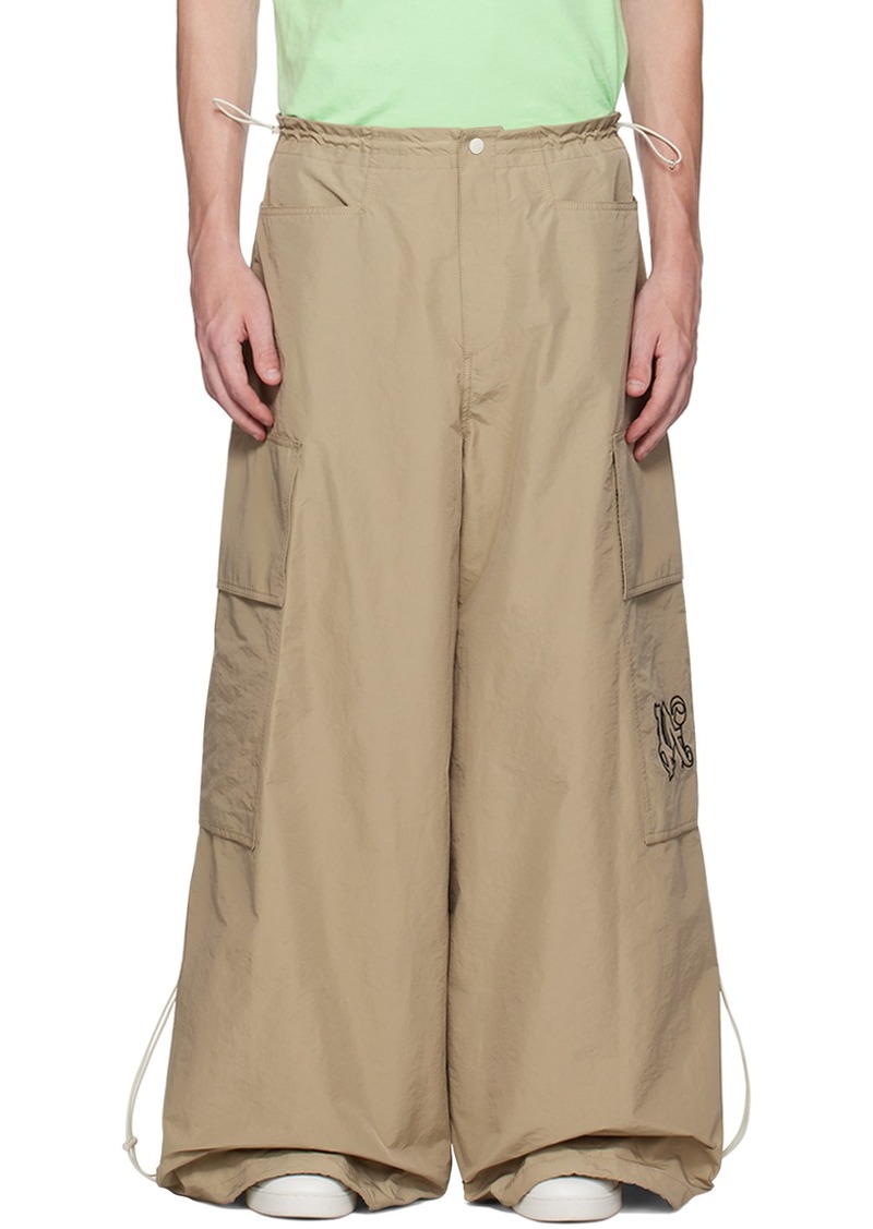 Palm Angels Beige Monogram Parachute Cargo Pants