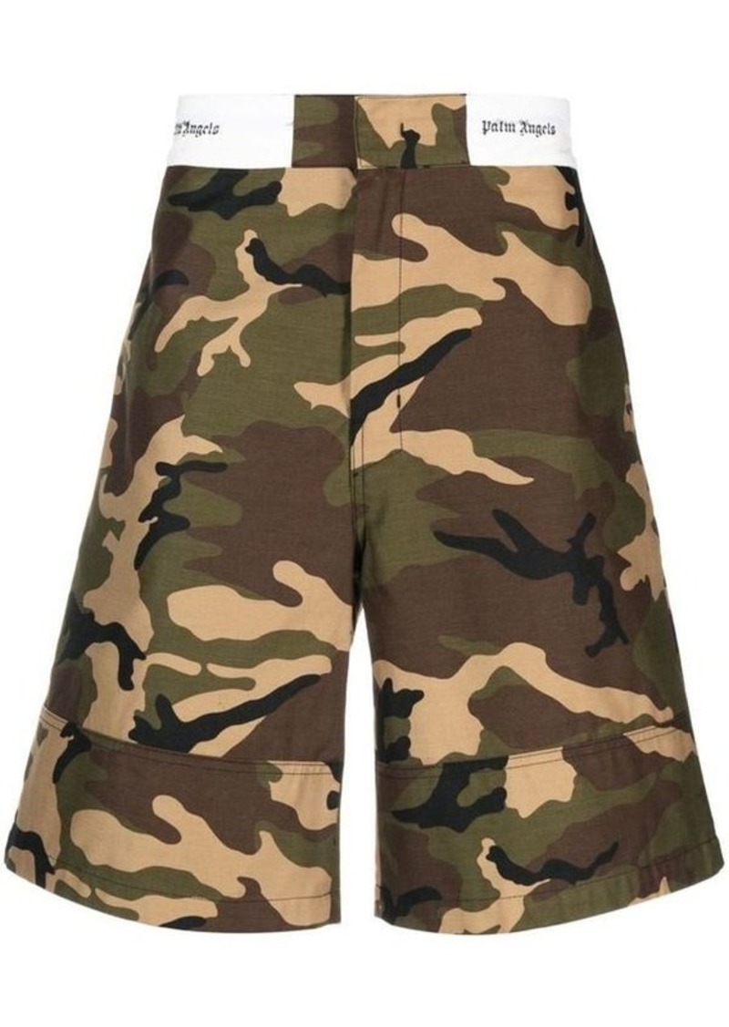 PALM ANGELS Camouflage print cotton shorts