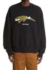 Palm Angels Embroidered Croco Logo Sweatshirt in Black/Green at Nordstrom