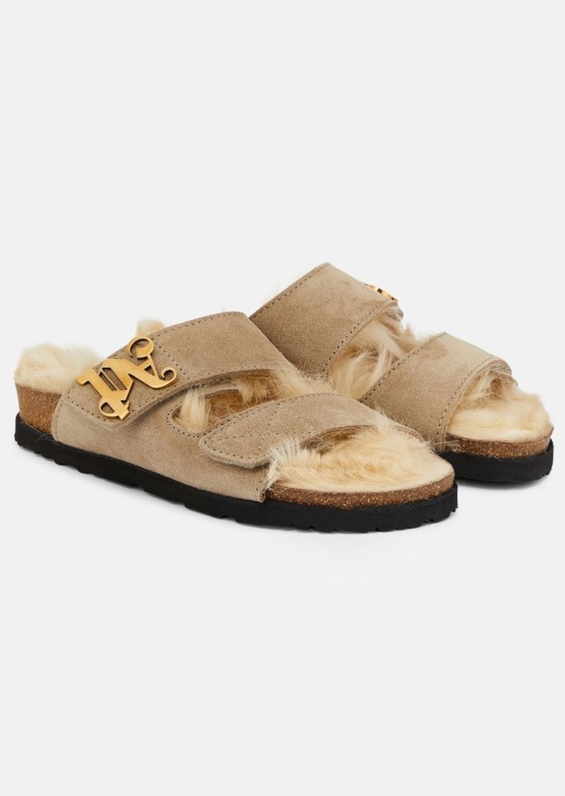 Palm Angels Faux fur-trimmed suede sandals