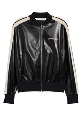 Palm Angels Faux Leather Track Jacket in Black Off White at Nordstrom