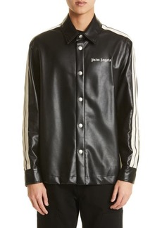 Palm Angels Faux Leather Track Shirt in Black/White at Nordstrom
