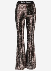 PALM ANGELS FLARED PANTS WITH SEQUINS AND LOGO